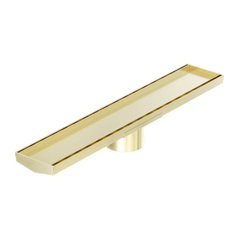 NERO V CHANNEL TILE INSERT FLOOR GRATE 600MM BRUSHED GOLD (AVAILABLE IN 90MM AND 80MM OUTLET)