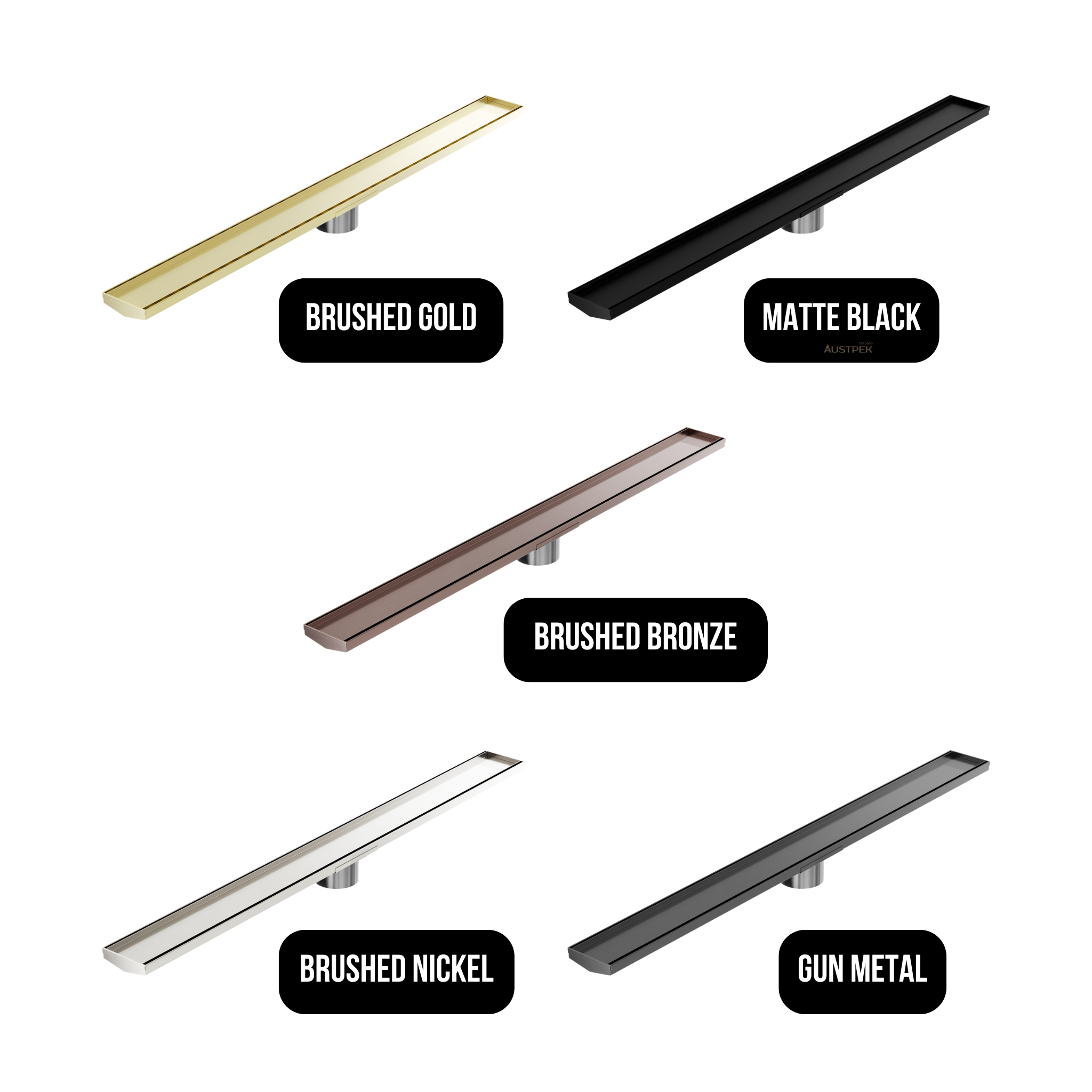 NERO V CHANNEL TILE INSERT FLOOR GRATE 1200MM GUN METAL (AVAILABLE IN 90MM AND 80MM OUTLET)