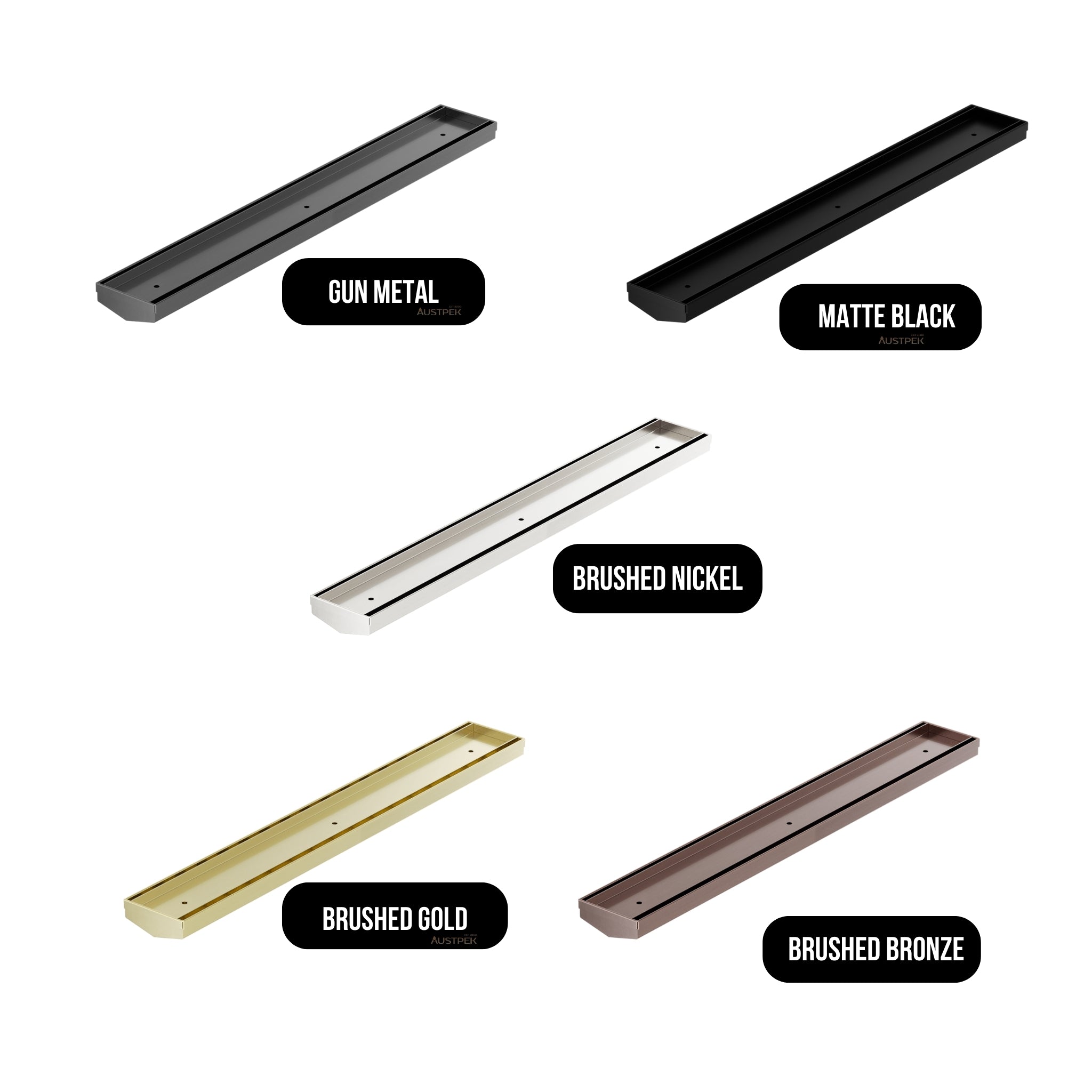 NERO V CHANNEL TILE INSERT FLOOR GRATE WITHOUT OUTLET BRUSHED GOLD (AVAILABLE IN 600MM AND 1200MM)