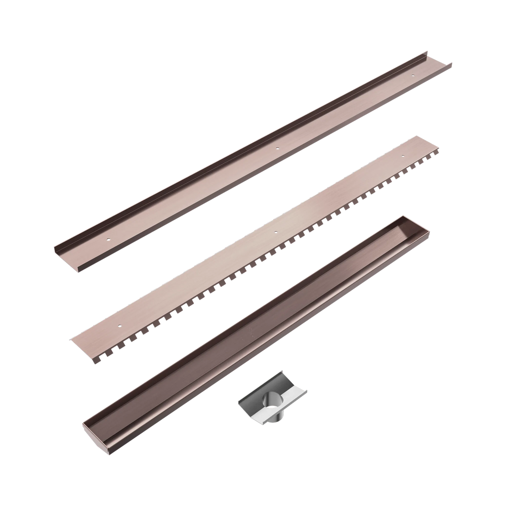 NERO TILE INSERT V CHANNEL 800X82MM FLOOR GRATE 50MM OUTLET BRUSHED BRONZE