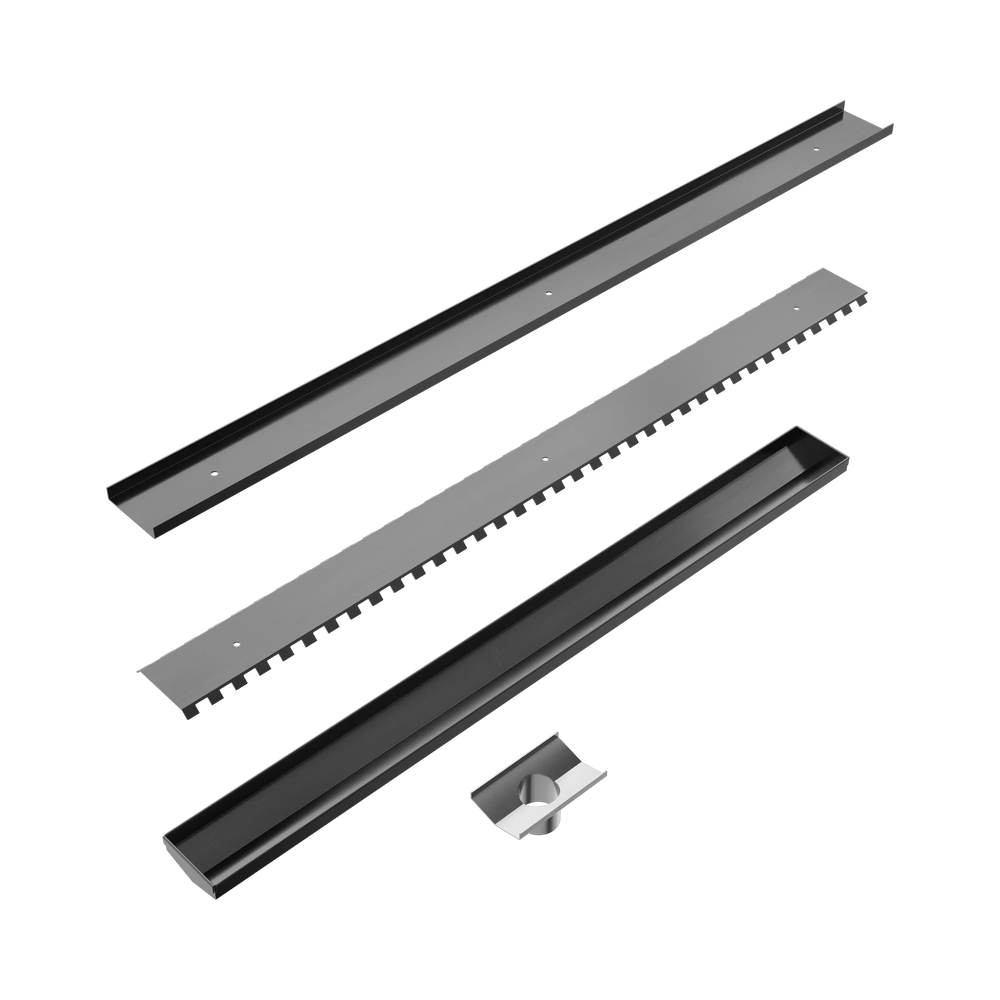 NERO TILE INSERT V CHANNEL 800X82MM FLOOR GRATE 50MM OUTLET GUN METAL