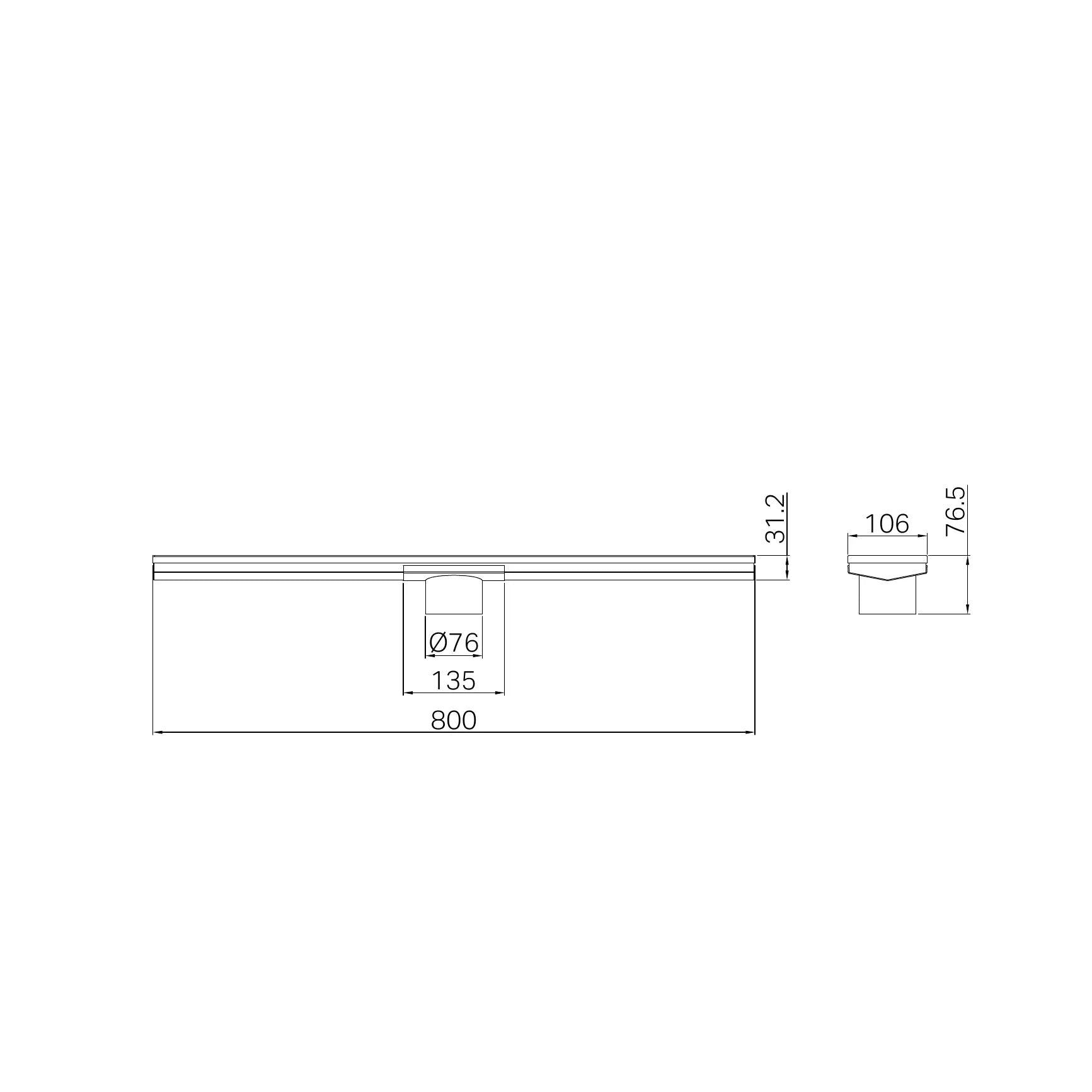 NERO TILE INSERT V CHANNEL 800X106MM FLOOR GRATE 80MM OUTLET MATTE BLACK