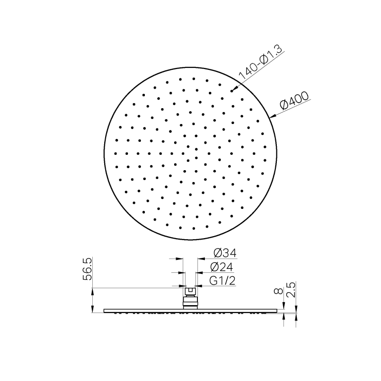 NERO ROUND SHOWER HEAD 400MM CHROME