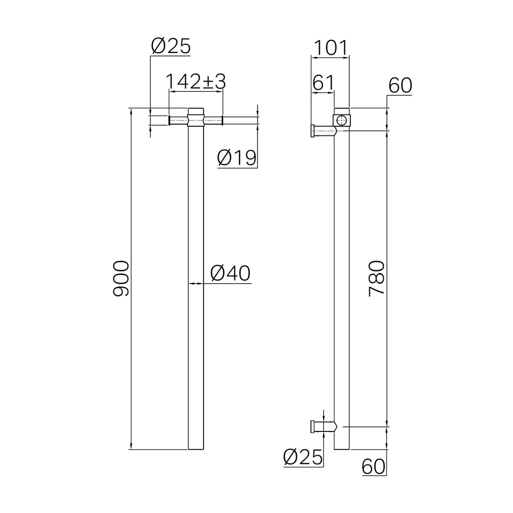 NERO MECCA 240V SINGLE VERTICAL HEATED TOWEL RAIL 900MM GRAPHITE