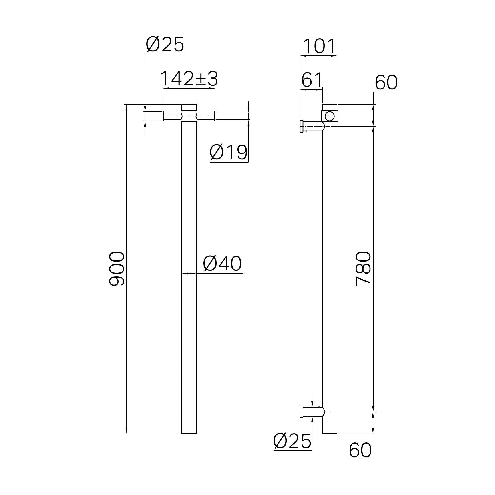 NERO MECCA 240V SINGLE VERTICAL HEATED TOWEL RAIL 900MM GRAPHITE