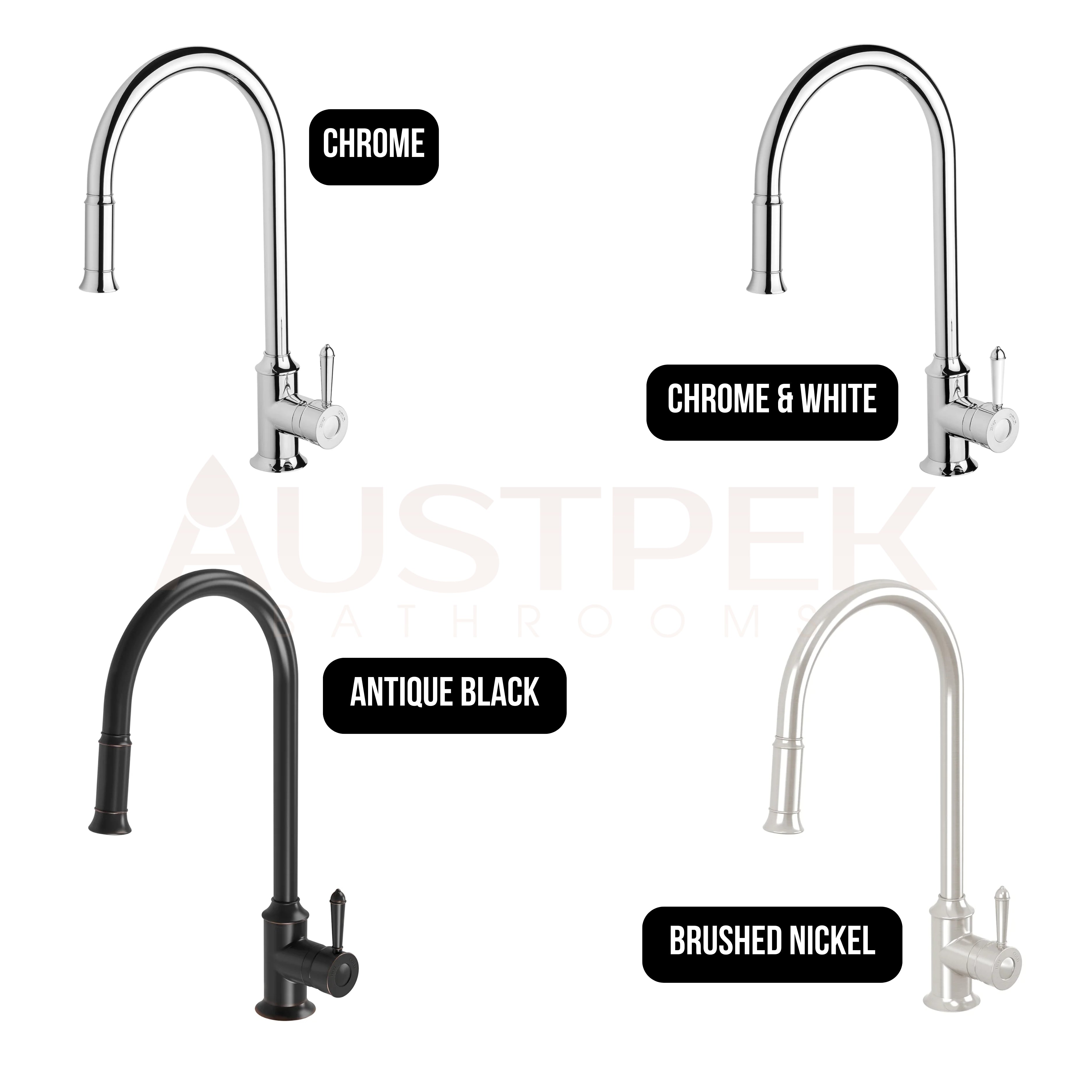 PHOENIX NOSTALGIA LEAD FREE PULL OUT SINK MIXER 476MM CHROME AND WHITE