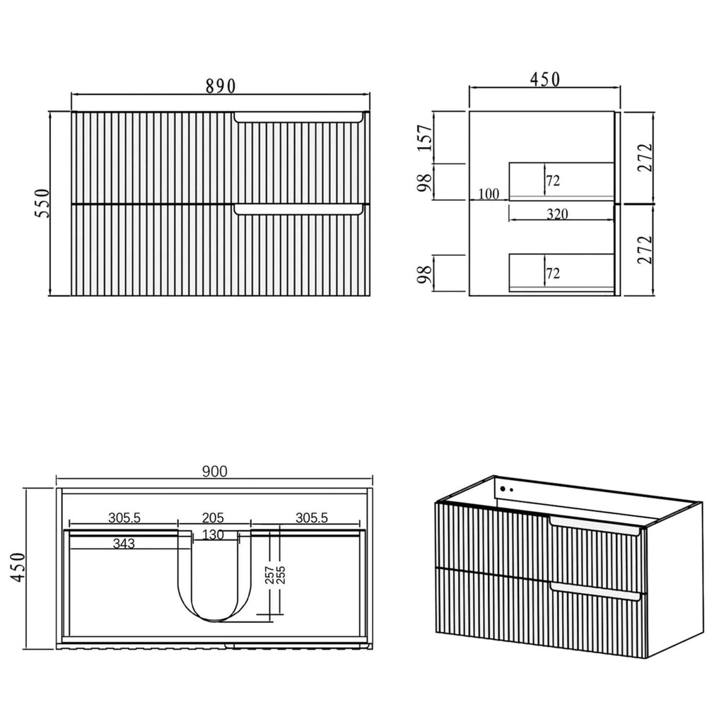 OTTI NOOSA MATTE WHITE 900MM SINGLE BOWL WALL HUNG VANITY