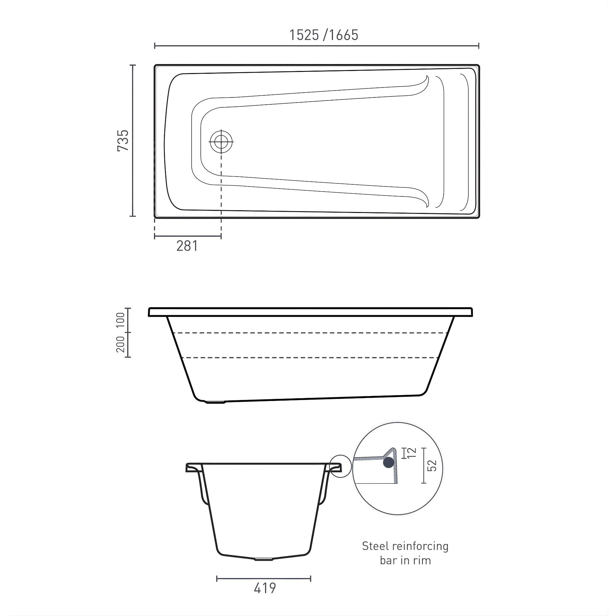 DECINA NOVARA INSET CONTOUR SPA BATH GLOSS WHITE (AVAILABLE IN 1525MM, 1653MM AND 1665MM) WITH 12-JETS