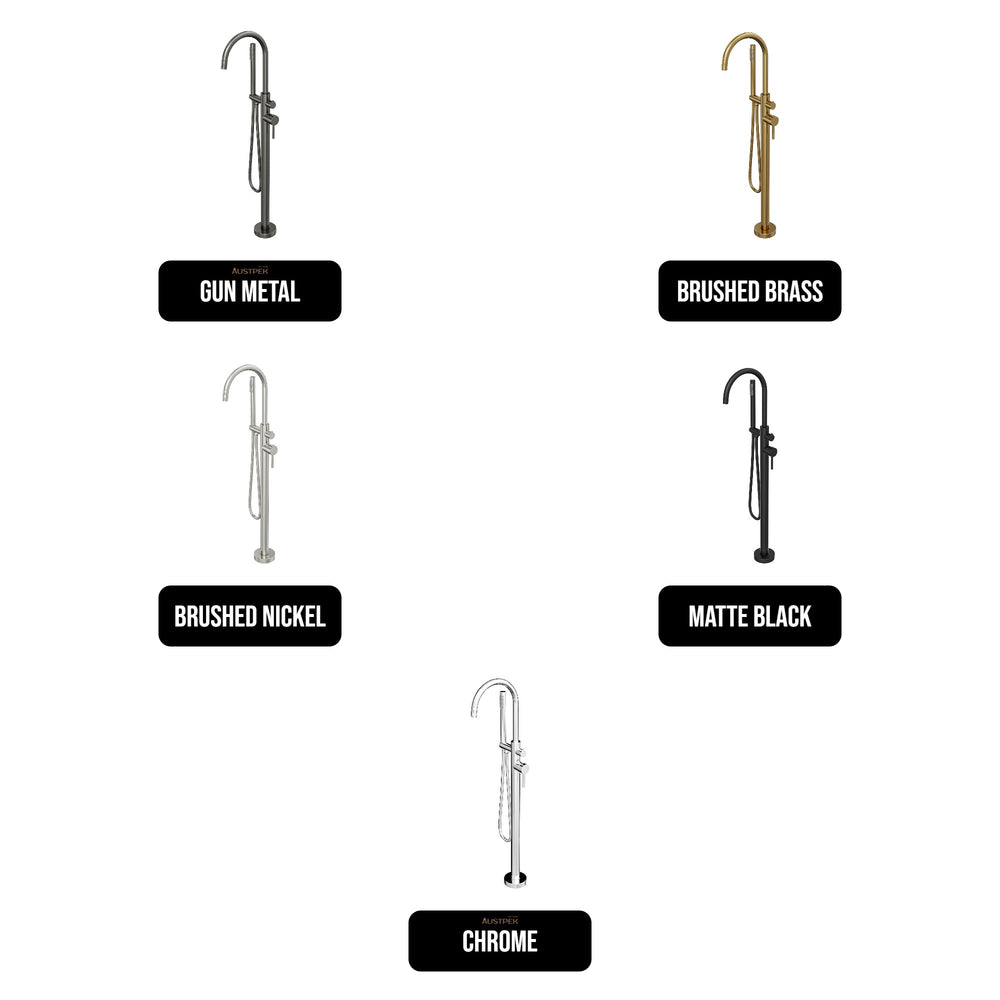 LINSOL NURE FREESTANDING BATH FILLER WITH HAND SHOWER 1012MM GUNMETAL