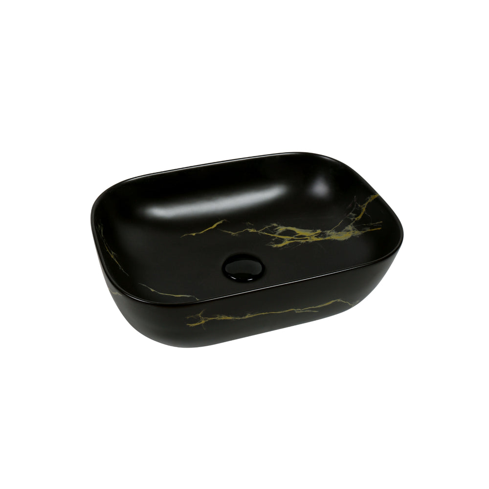 VITO NILAH RECTANGULAR PREMIUM CERAMIC ABOVE COUNTER BASIN BLACK MARBLE WITH GOLD VEINS 455MM