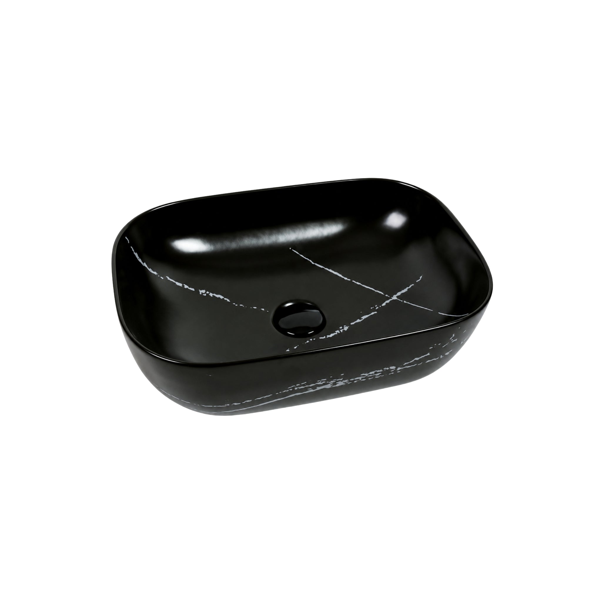 VITO NILAH RECTANGULAR PREMIUM CERAMIC ABOVE COUNTER BASIN BLACK MARBLE WITH SILVER VEINS 455MM