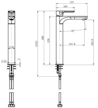 MODERN NATIONAL NOVA LEAD FREE HIGH RISE TALL BASIN MIXER 306MM GUN METAL