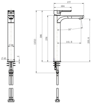 MODERN NATIONAL NOVA LEAD FREE HIGH RISE TALL BASIN MIXER 306MM BRUSHED NICKEL