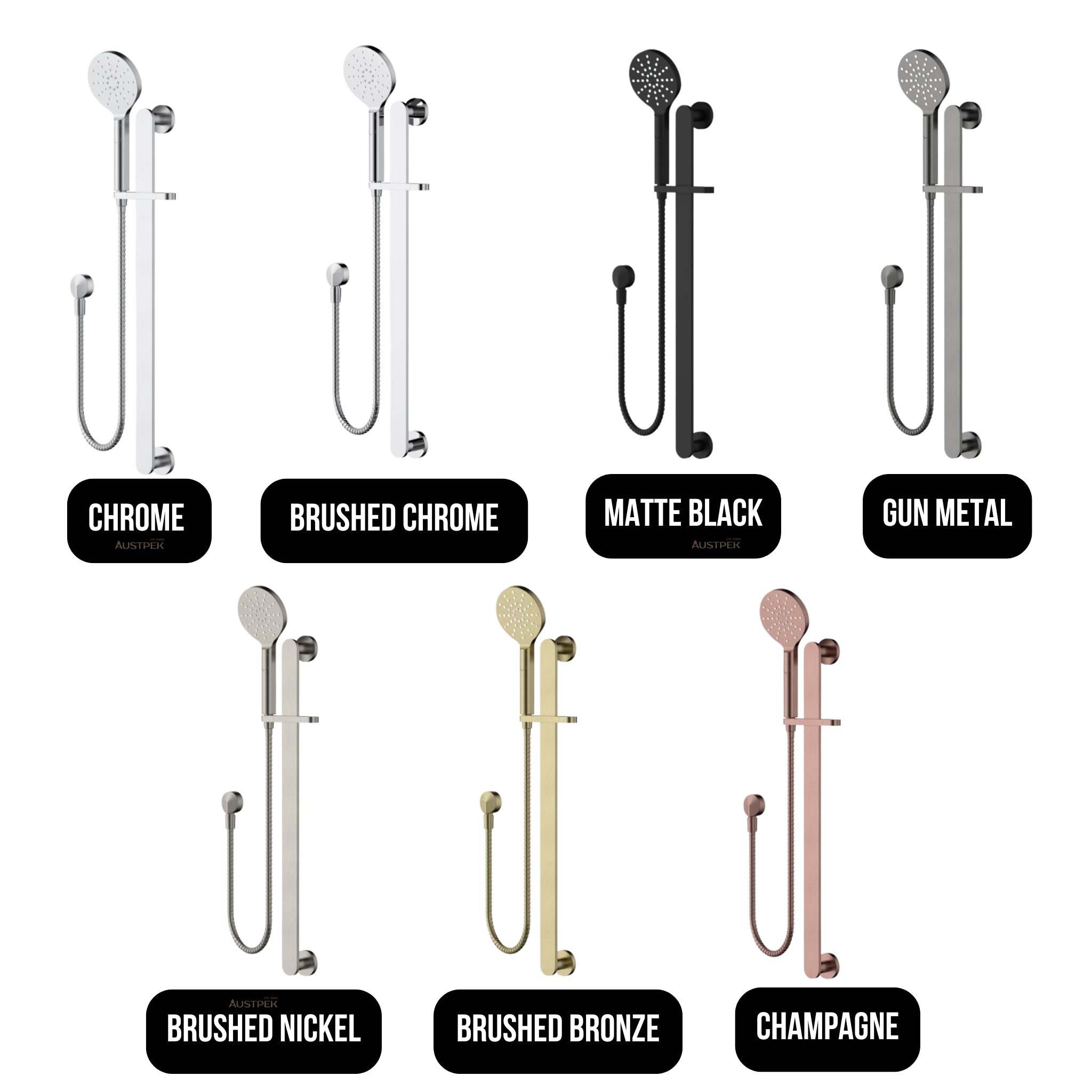 MODERN NATIONAL NOVA SHOWER ON RAIL 700MM MATTE BLACK