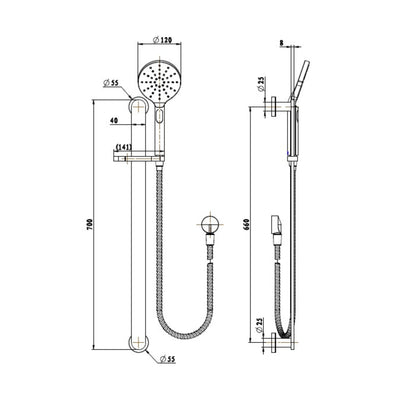 MODERN NATIONAL NOVA SHOWER ON RAIL 700MM DUSK