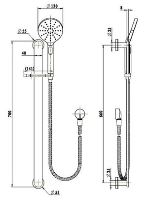 MODERN NATIONAL NOVA SHOWER ON RAIL 700MM BRUSHED BRONZE