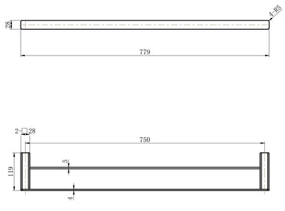 MODERN NATIONAL NOVA DOUBLE TOWEL RAIL 779MM GUN METAL