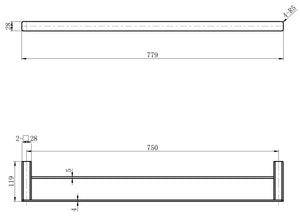 MODERN NATIONAL NOVA DOUBLE TOWEL RAIL 779MM CHAMPAGNE