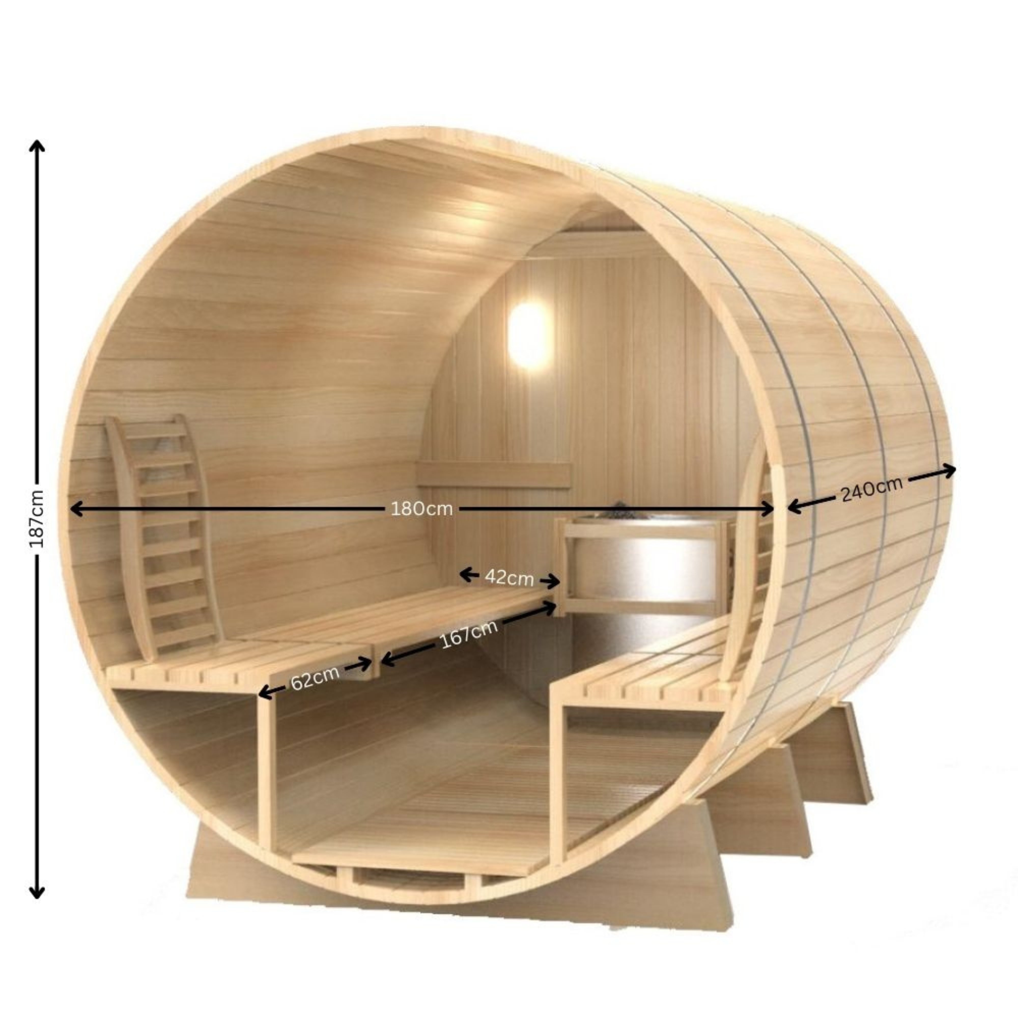 KYLIN 4 PERSON OUTDOOR BARREL SAUNA WITH COVERED PORCH