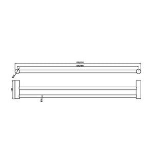 NERO ZEN NON-HEATED DOUBLE TOWEL RAIL BRUSHED GOLD (AVAILABLE IN 600MM AND 800MM)