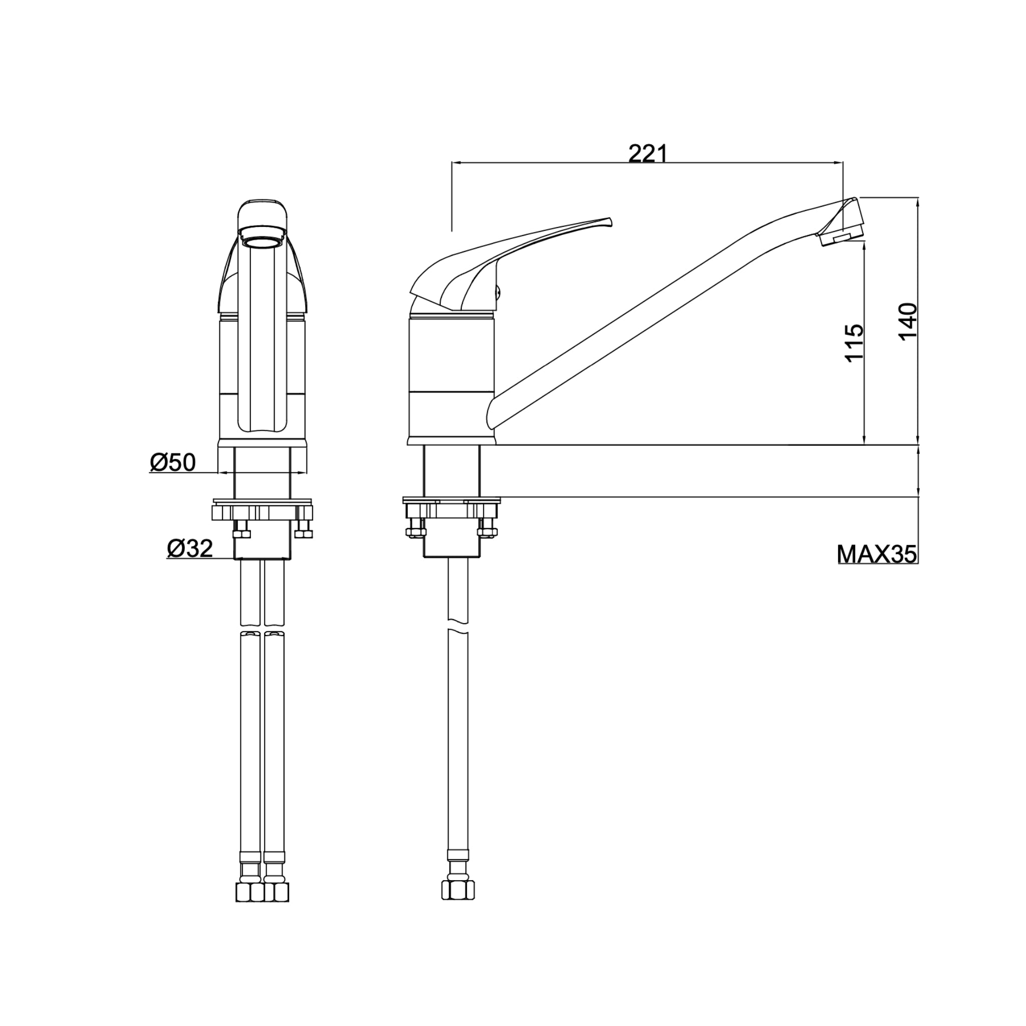 LINSOL BANJO S2 SINK MIXER 221MM CHROME