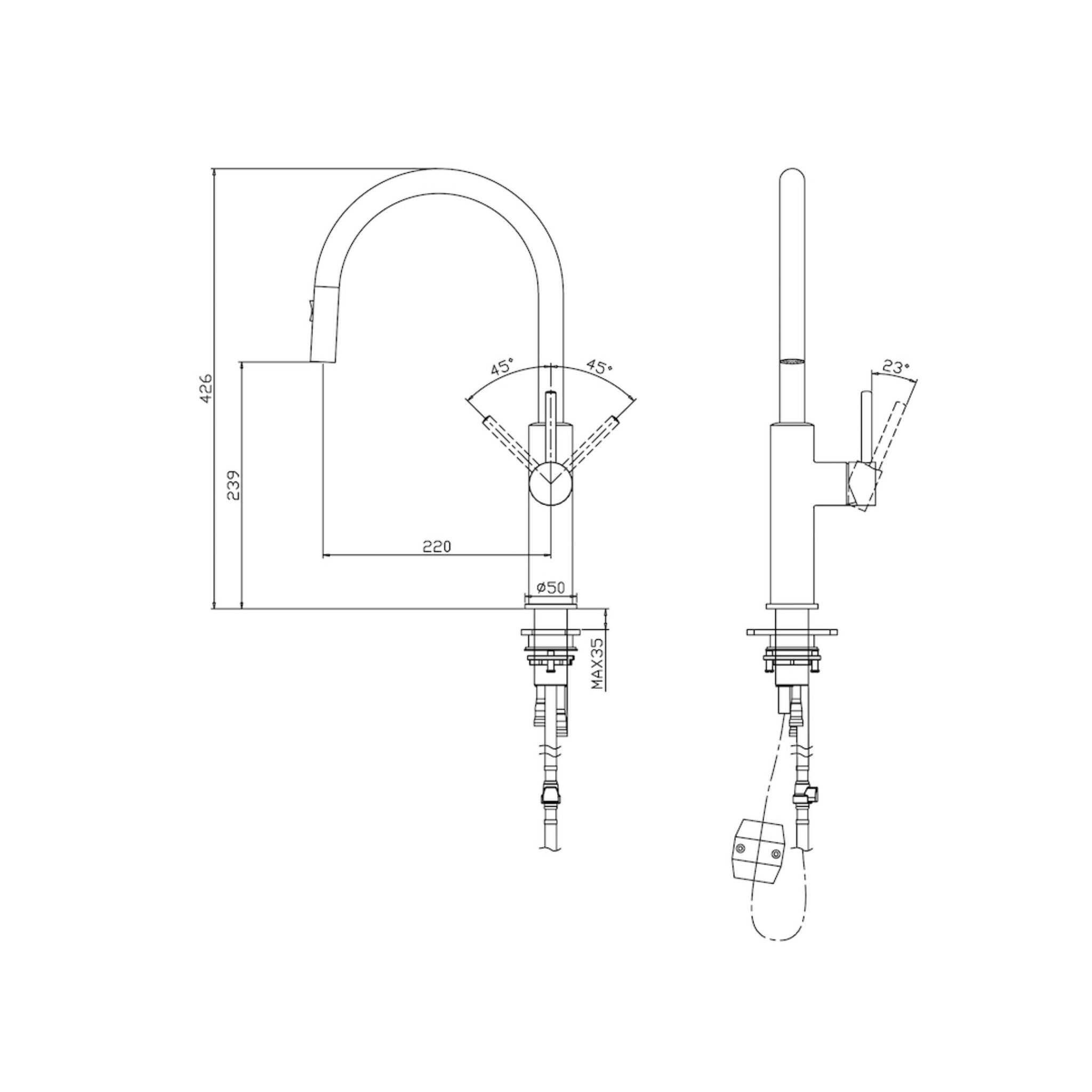 LINSOL HALO LEAD FREE PULL OUT SINK MIXER 426MM BRUSHED BRASS