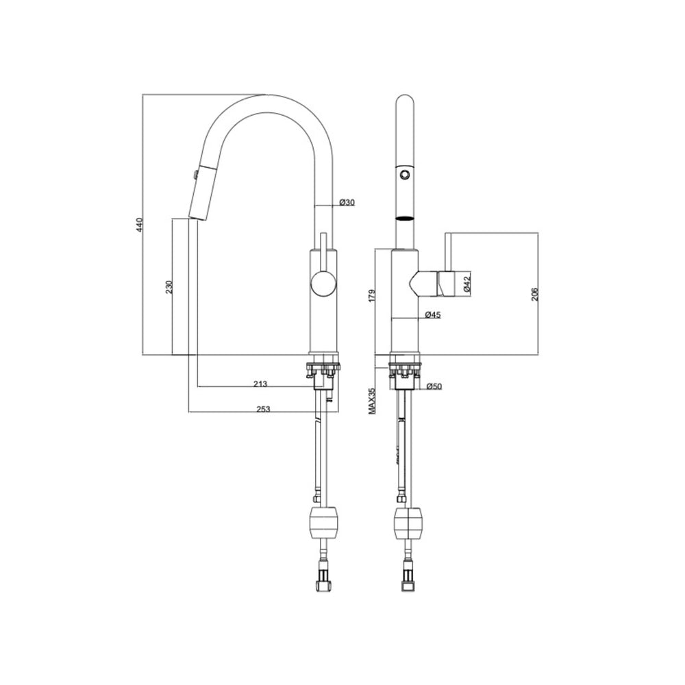 LINSOL HALO S2 PULL OUT SINK MIXER 440MM BRUSHED BRASS