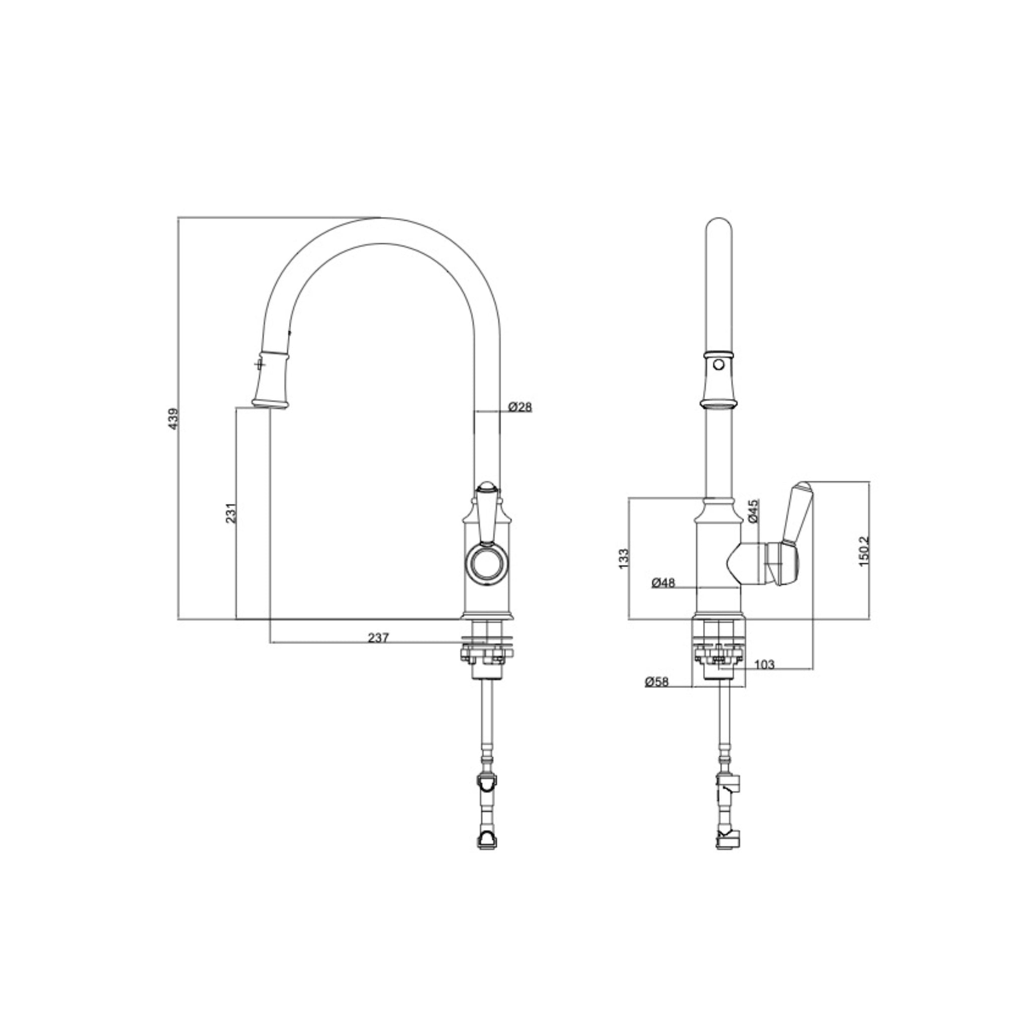 LINSOL TOMMY S2 PULL OUT SINK MIXER 439MM GUN METAL