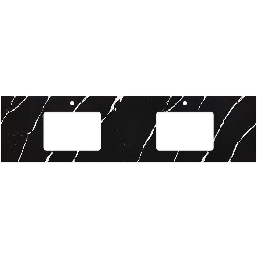 FIENZA NERO VENA SILICA FREE RECTANGULAR DEPTH STONE BENCHTOP WITH DOUBLE UNDERMOUNT BASIN HOLE & TAP HOLES (AVAILABLE IN 1500MM AND 1800MM)