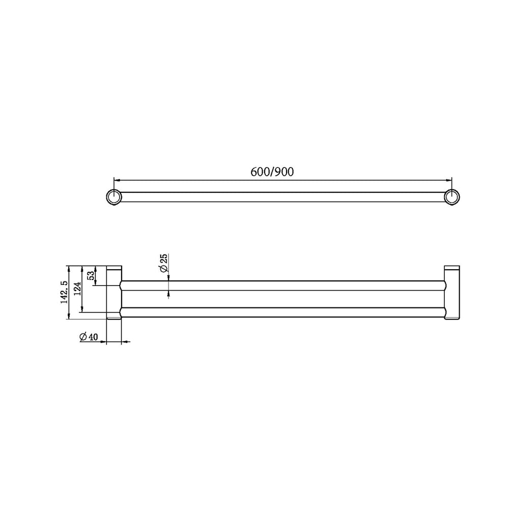 NERO MECCA CARE DOUBLE TOWEL GRAB RAIL GUN METAL (AVAILABLE IN 600MM AND 900MM)