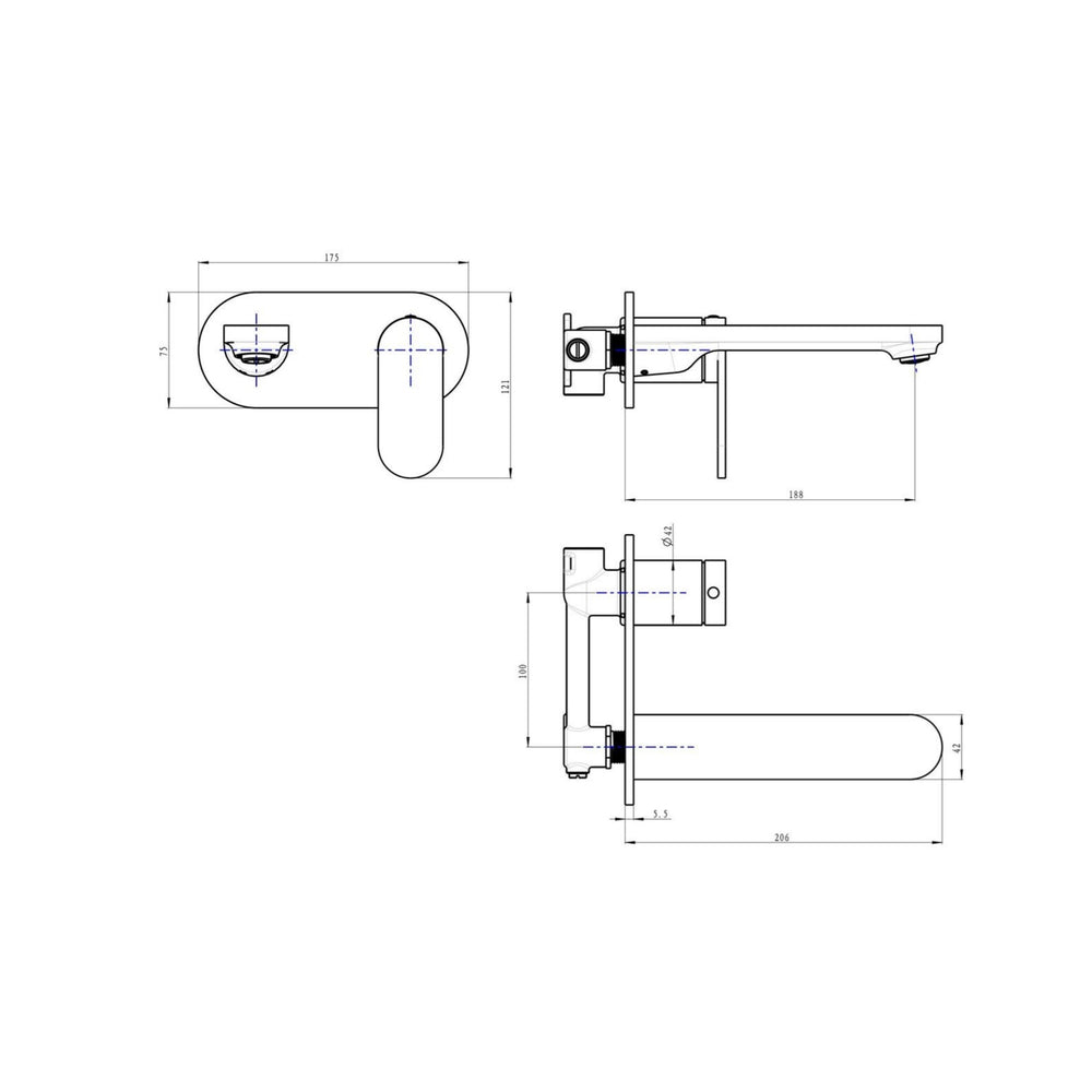 LINSOL CAPO 1-PLATE WALL BASIN / BATH MIXER 175MM BRUSHED BRASS
