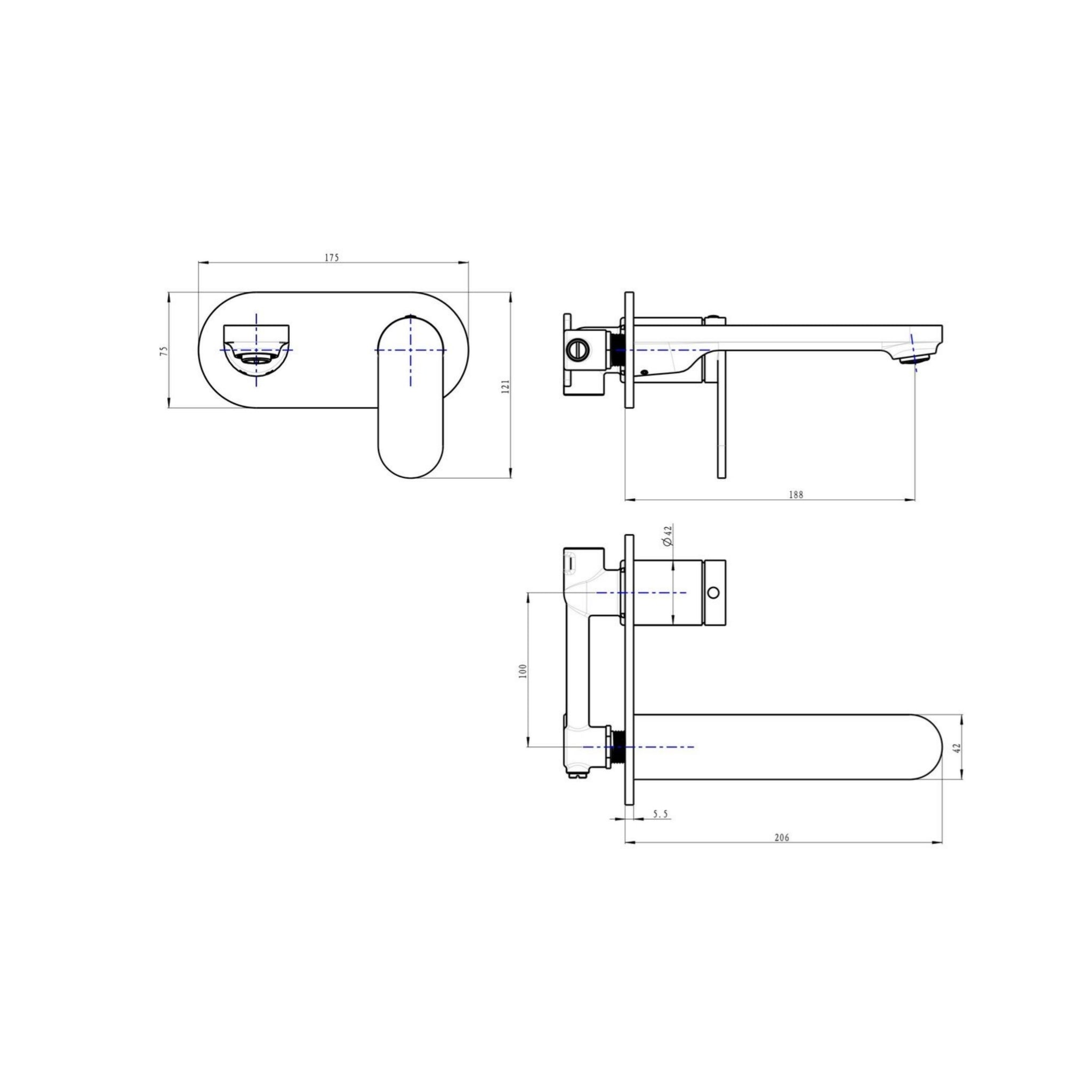 LINSOL CAPO 1-PLATE WALL BASIN / BATH MIXER 175MM MATTE BLACK