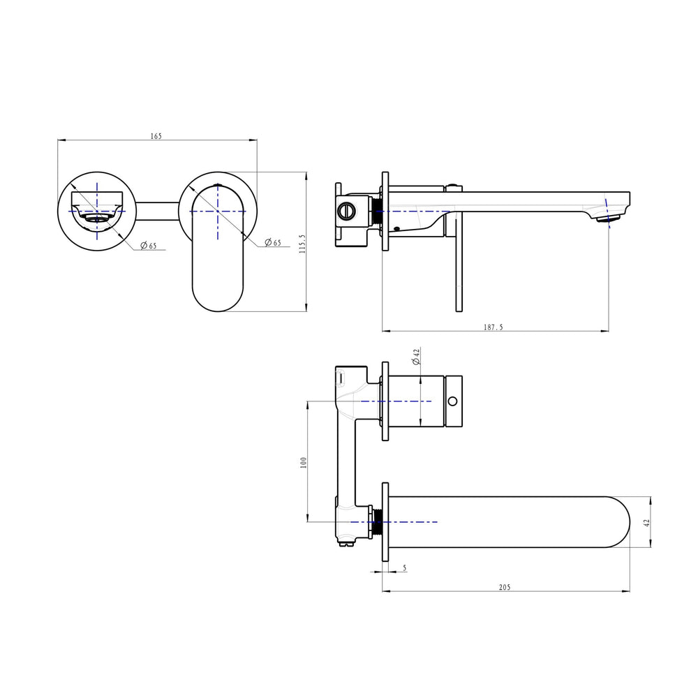 LINSOL CAPO 2-PLATE WALL BASIN / BATH MIXER 188MM MATTE BLACK