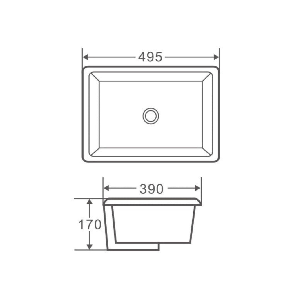 MERCIO NUE RECTANGULAR UNDER COUNTER BASIN GLOSS WHITE 495MM