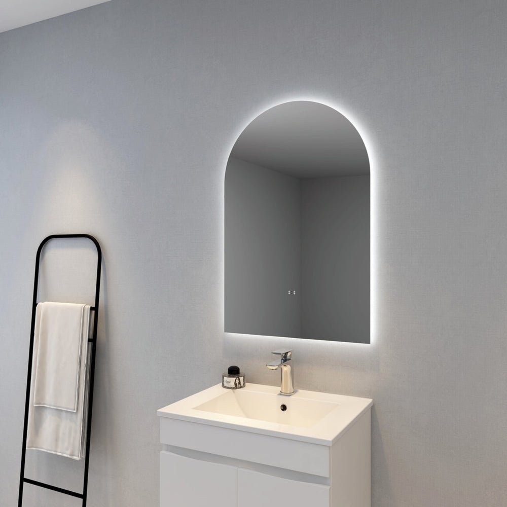 POSEIDON AURA ARCH BACKLIT LED MIRROR 3 COLOUR LIGHTS 600X900MM