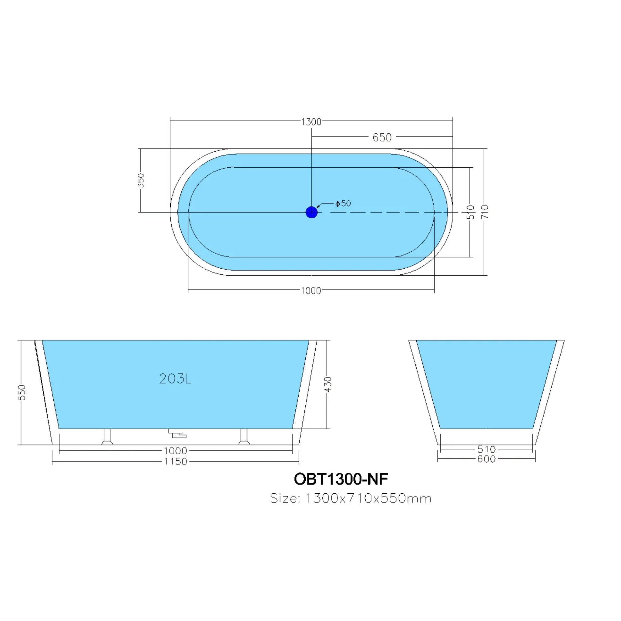 POSEIDON OVIA FREE STANDING BATH GLOSS WHITE (AVAILABLE IN 1200MM, 1300MM, 1400MM, 1500MM AND 1700MM)