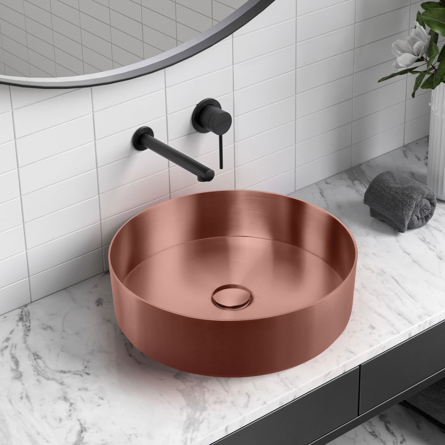OLIVERI MILAN ROUND STAINLESS STEEL COUNTER TOP BASIN COPPER 400MM