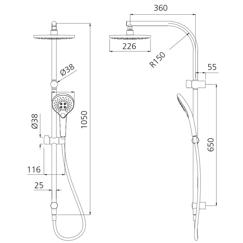 OLIVERI ROME DUAL SHOWER SET MATTE BLACK