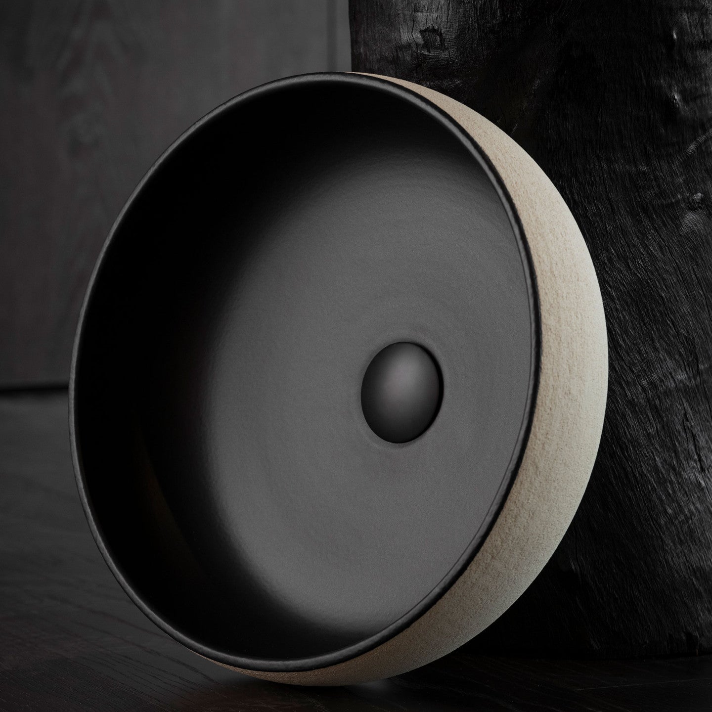 OLIVERI TERZOFOCO CURVED COUNTER TOP BASIN LIGHT EARTH AND MATTE BLACK 400MM