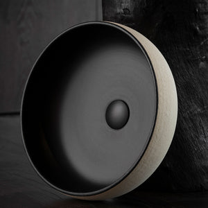 OLIVERI TERZOFOCO CURVED COUNTER TOP BASIN LIGHT EARTH AND MATTE BLACK 400MM