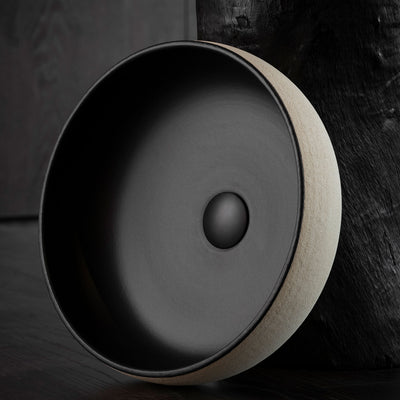 OLIVERI TERZOFOCO CURVED COUNTER TOP BASIN LIGHT EARTH AND MATTE BLACK 400MM