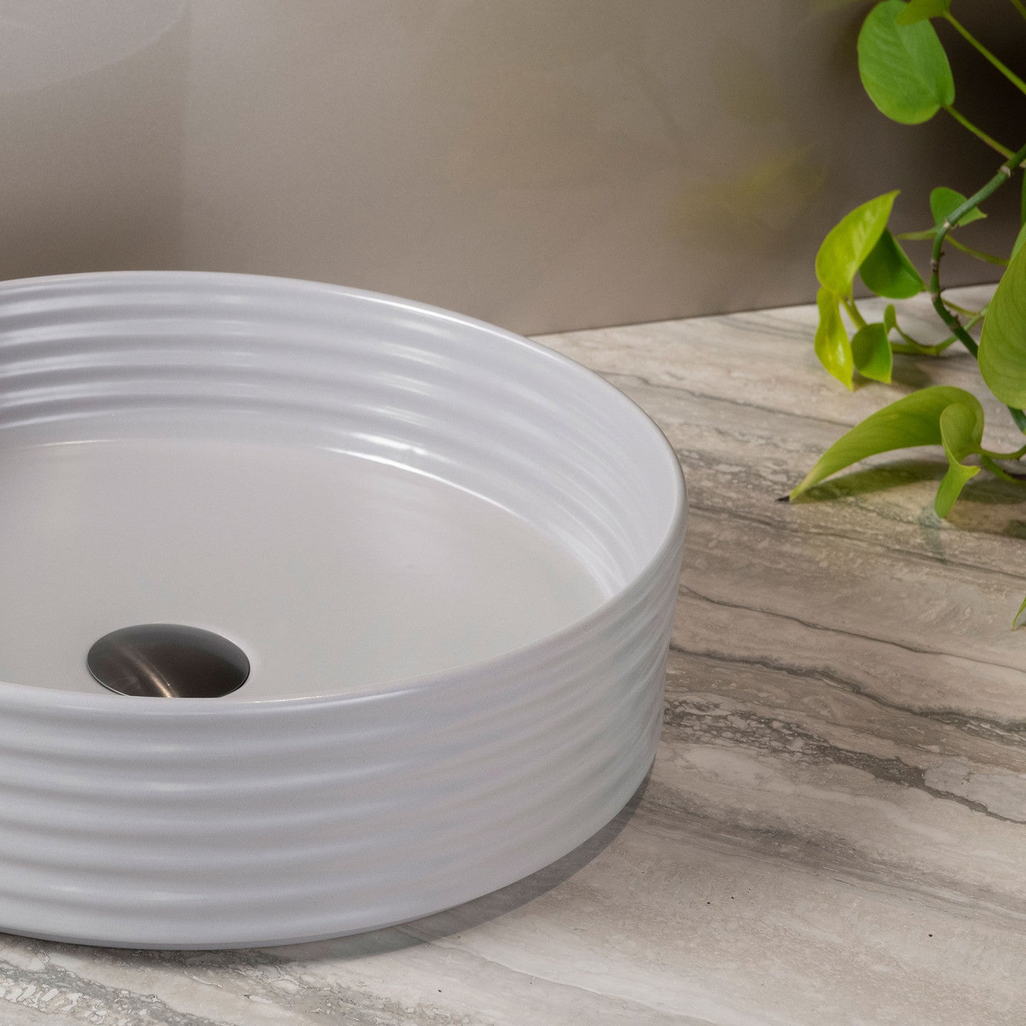 OLIVERI TERZOFOCO ROUND RIBBED SHORT COUNTER TOP BASIN GREY 405MM