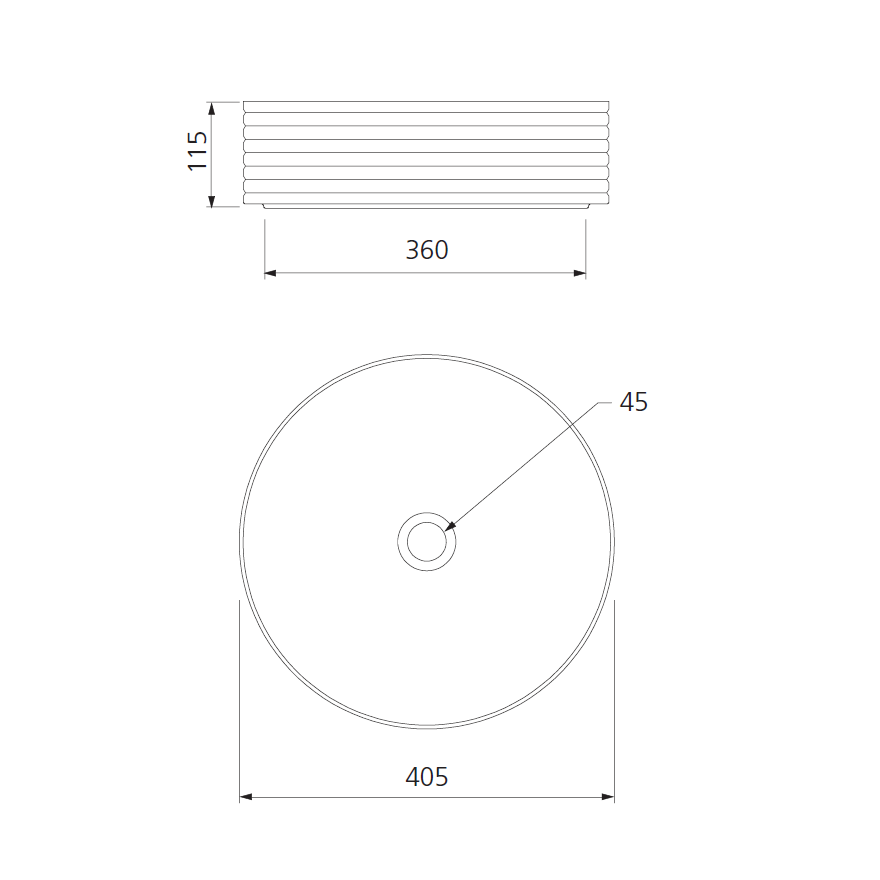 OLIVERI TERZOFOCO ROUND RIBBED SHORT COUNTER TOP BASIN GREY 405MM