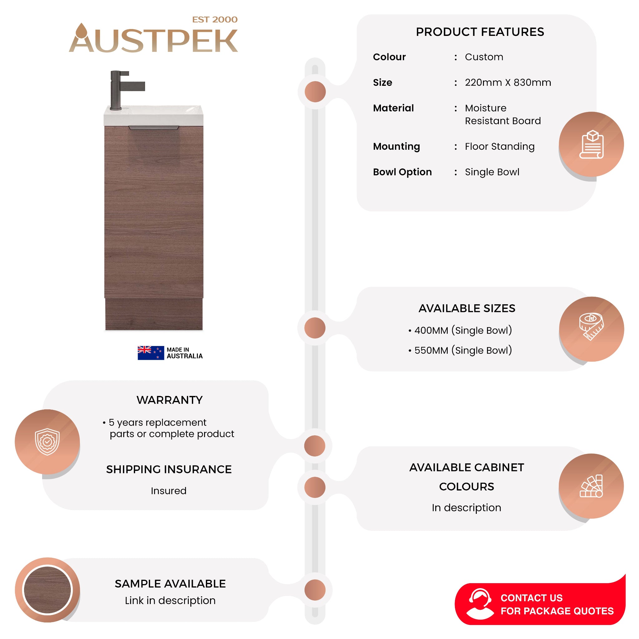 TIMBERLINE OLLIE SPACE SAVING SINGLE BOWL CUSTOM FLOOR STANDING VANITY