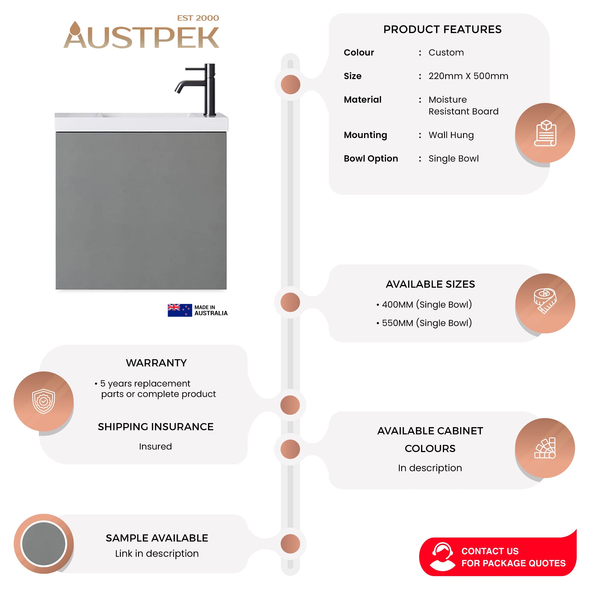 TIMBERLINE OLLIE SPACE SAVING SINGLE BOWL CUSTOM WALL HUNG VANITY