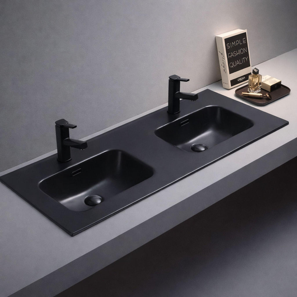 POSEDION OLIVIA MATTE BLACK DOUBLE BOWL CERAMIC VANITY TOP 1215MM