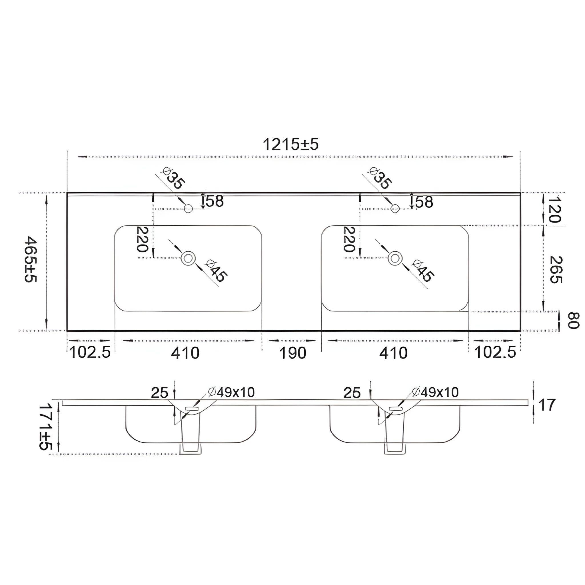 POSEDION OLIVIA MATTE WHITE DOUBLE BOWL CERAMIC VANITY TOP 1215MM