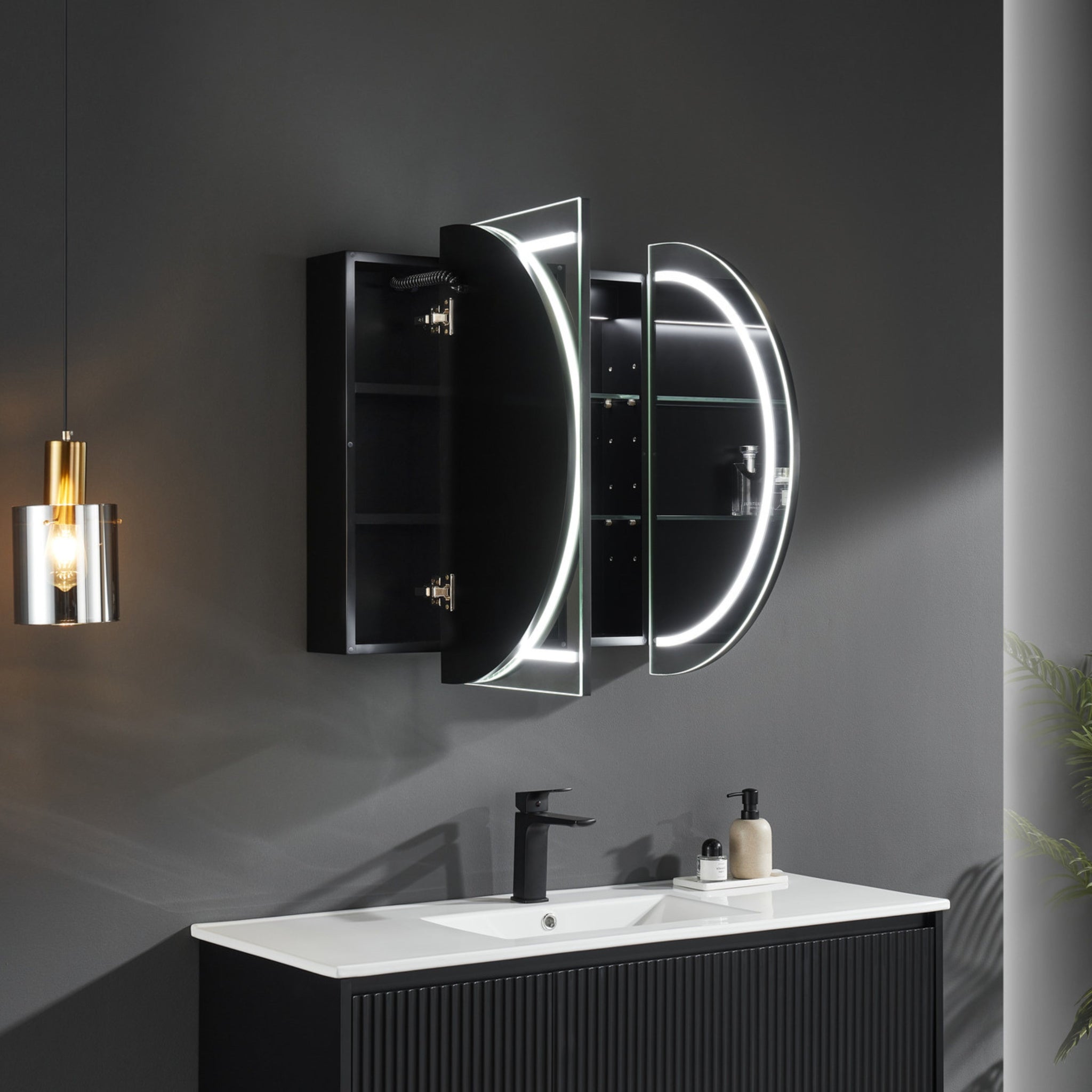 CETO OLIVIA MATTE BLACK LED MIRROR SHAVING CABINET 1200X750MM