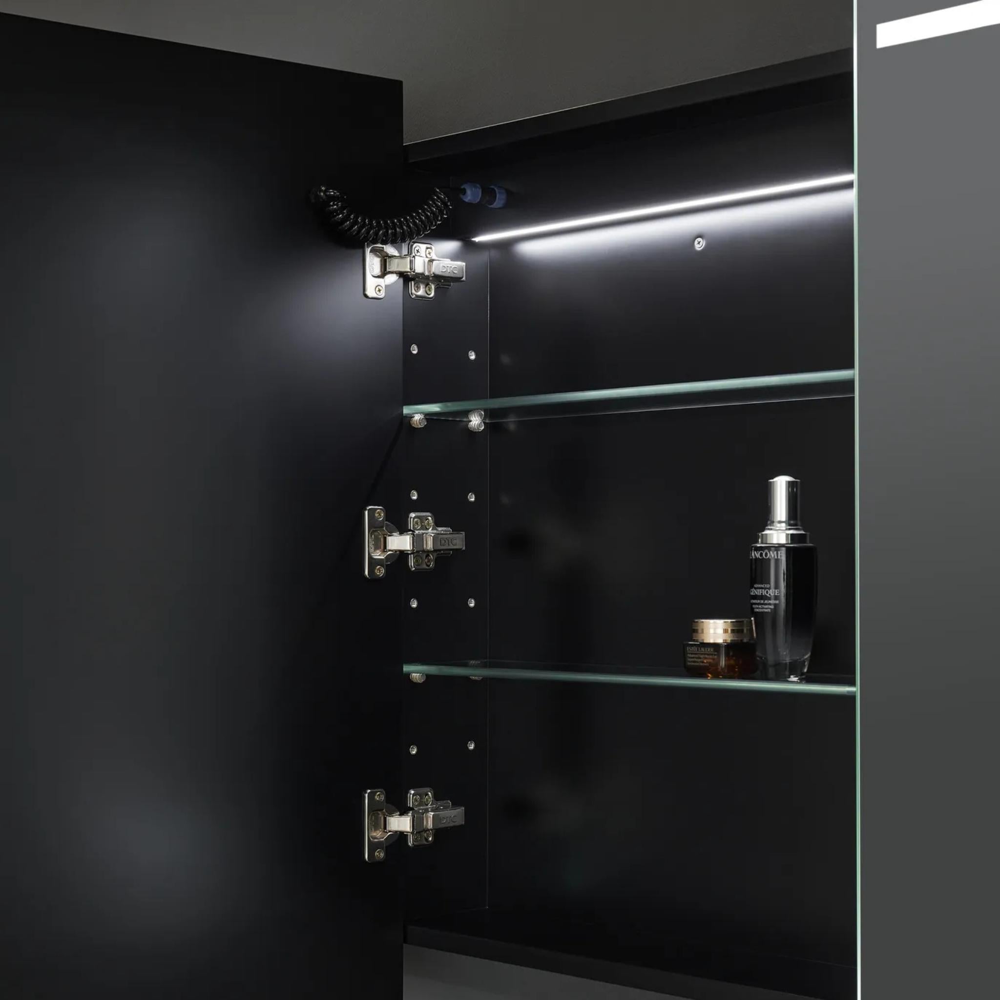 POSEIDON OLIVIA MATTE BLACK LED MIRROR SHAVING CABINET 1500X800MM