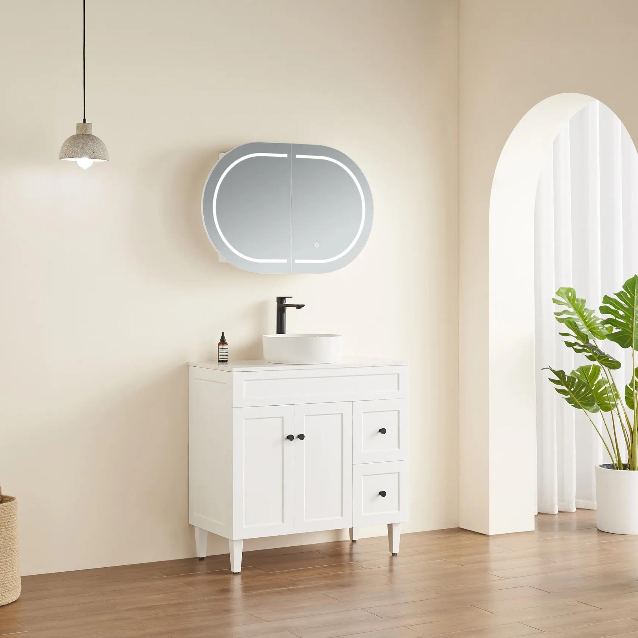 POSEIDON OLIVIA MATTE WHITE LED MIRROR SHAVING CABINET 900X600MM